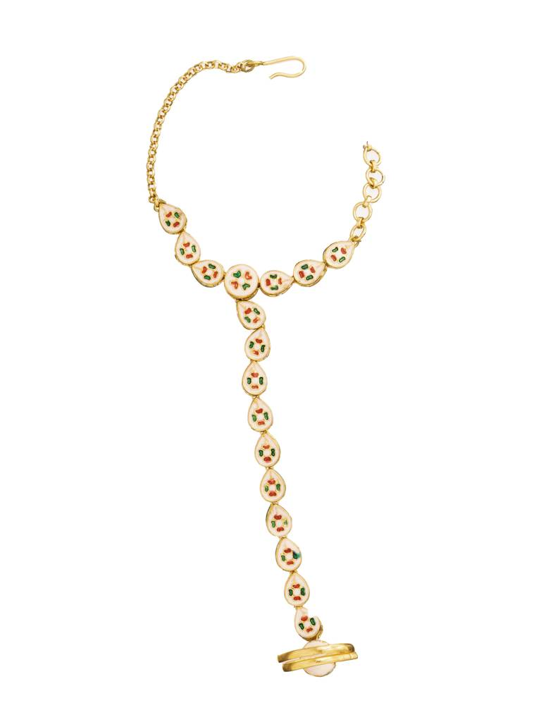 18 Kt Gold Plated Kundan Studded Hathphool : WFBE299