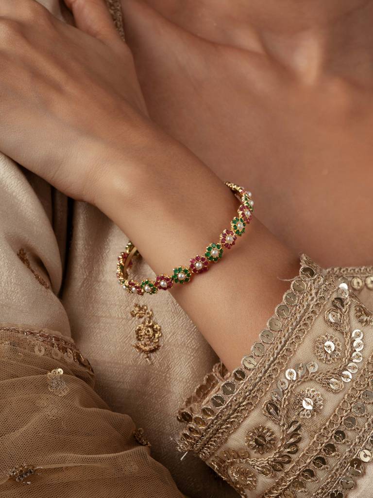 Meira Red & Green Floral Jadau Bangle : WFBE311