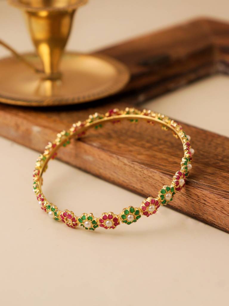 Meira Red & Green Floral Jadau Bangle : WFBE311