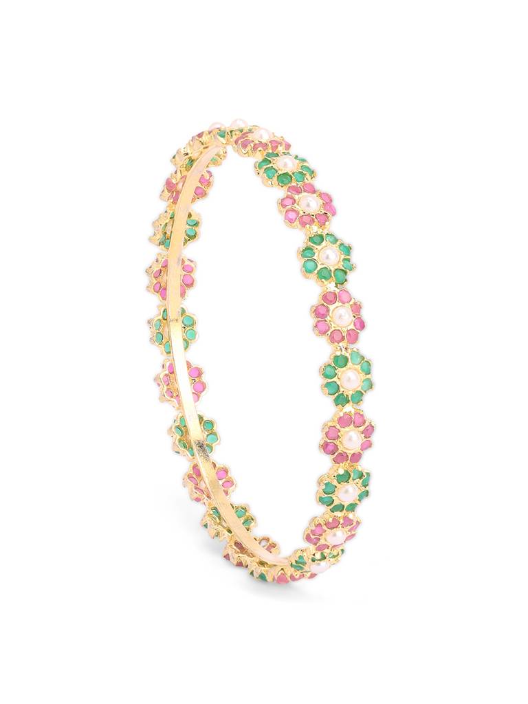 Meira Red & Green Floral Jadau Bangle : WFBE311