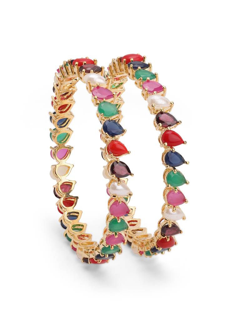 Meira Gold Plated Pair Of Navratna Bangles : WFBE313
