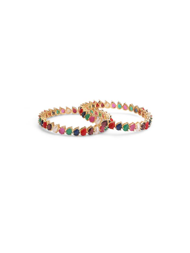 Meira Gold Plated Pair Of Navratna Bangles : WFBE313