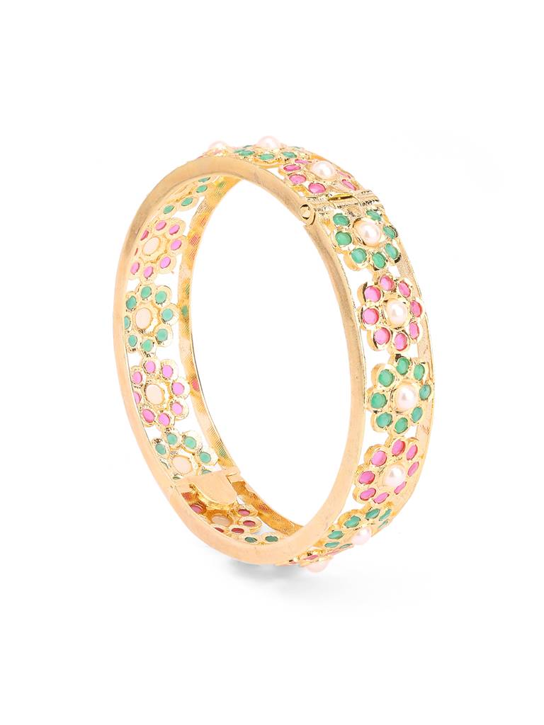 Meira Red & Green Floral Jadau Bangle : WFBE315