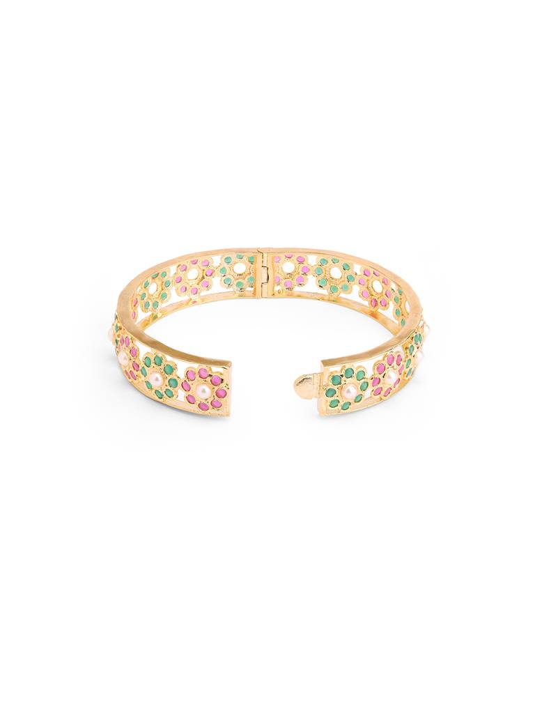 Meira Red & Green Floral Jadau Bangle : WFBE315
