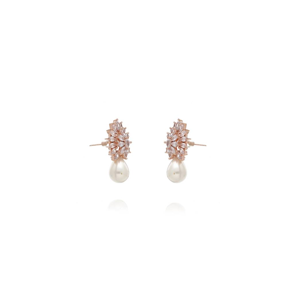 Pearl And Cubic Zirconia Diamante Stud Earrings : WFEC176