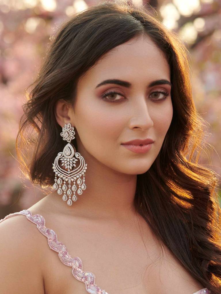 Cubic Zirconia Diamante Drops Chandbali Earrings : WFEC178