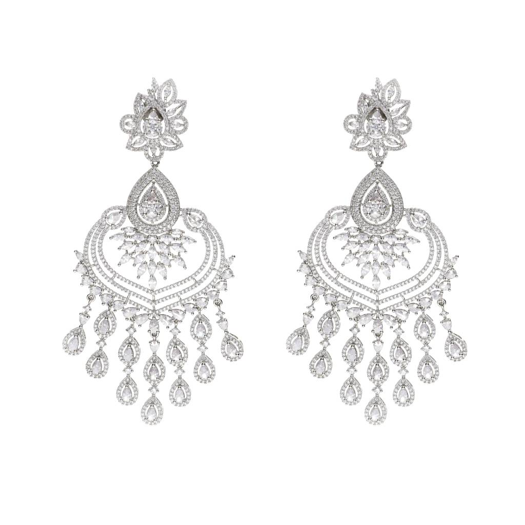 Cubic Zirconia Diamante Drops Chandbali Earrings : WFEC178