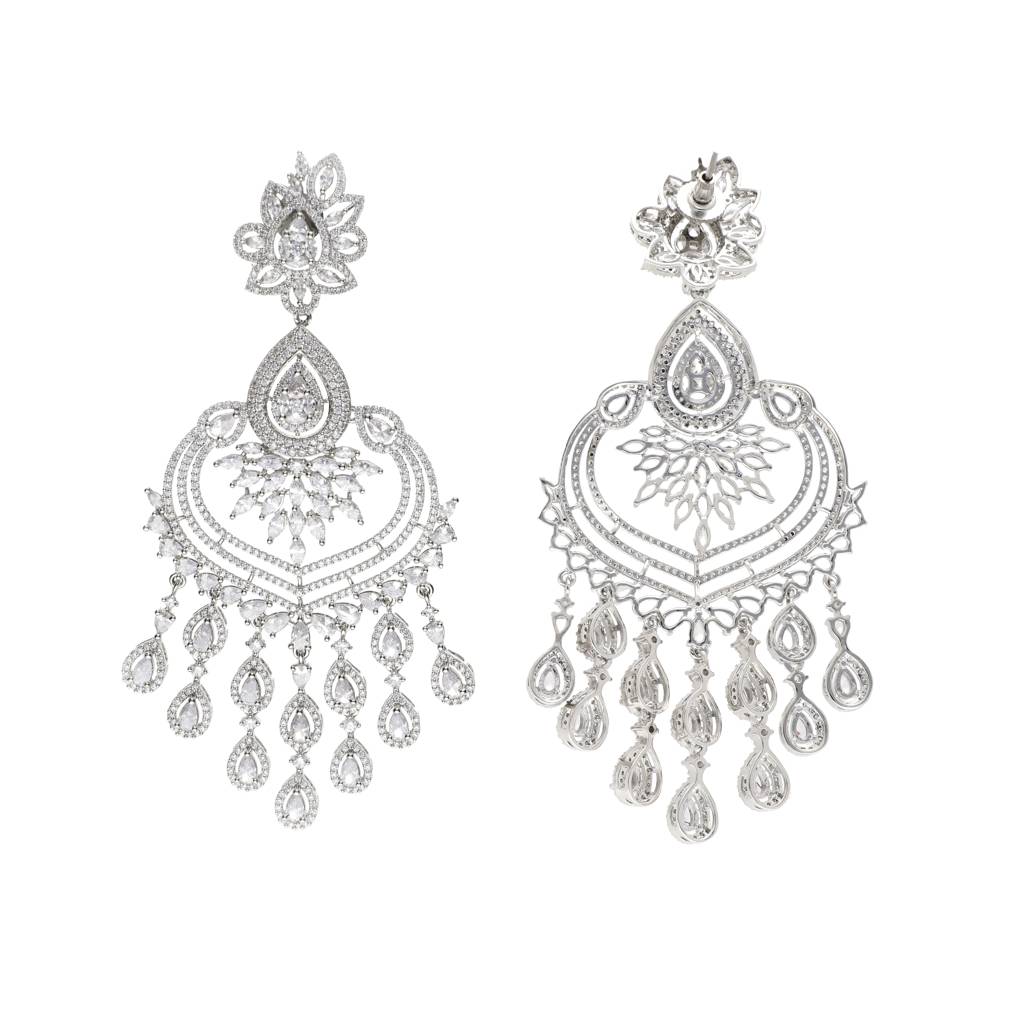 Cubic Zirconia Diamante Drops Chandbali Earrings : WFEC178