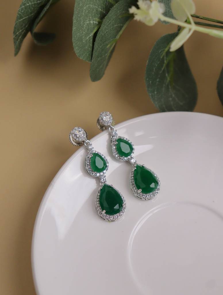 Emerald Green Droplet Diamante Cubic Zirconia Earrings : WFEC186