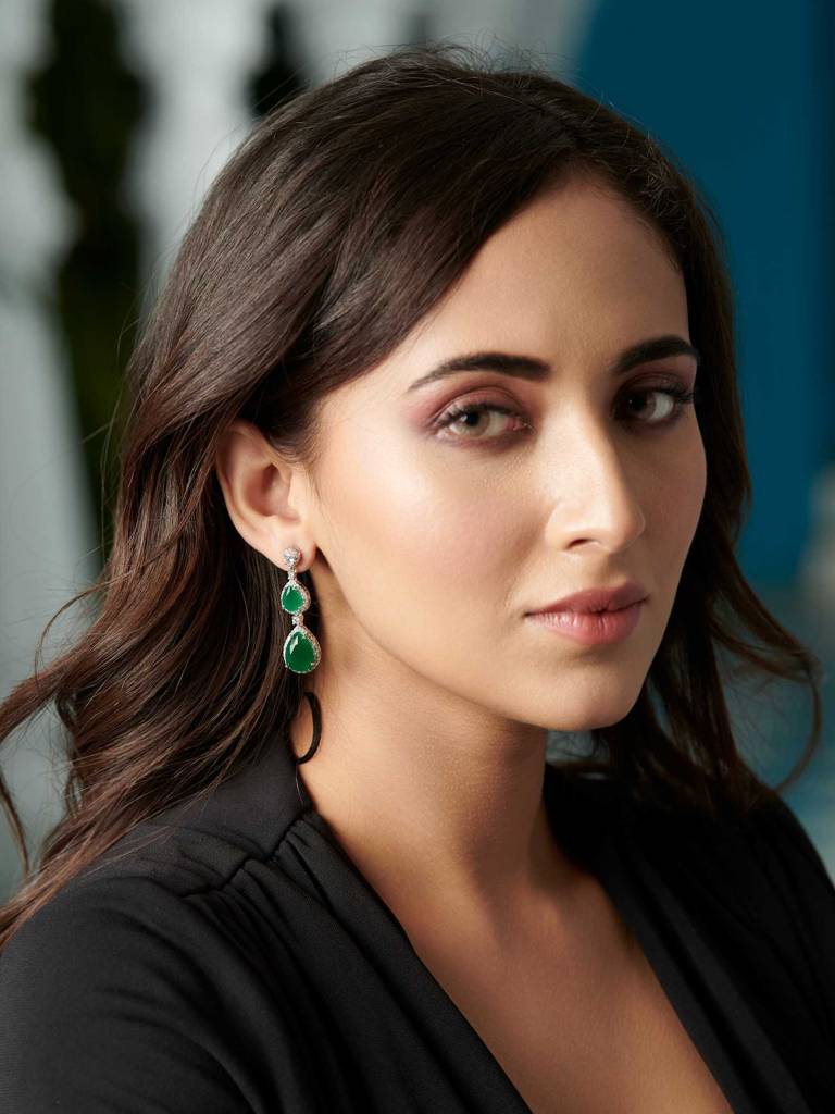 Emerald Green Droplet Diamante Cubic Zirconia Earrings : WFEC186