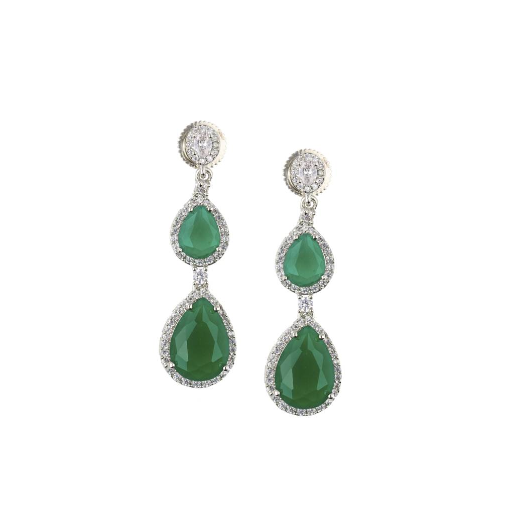 Emerald Green Droplet Diamante Cubic Zirconia Earrings : WFEC186