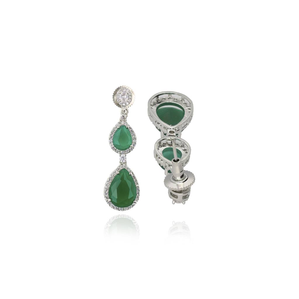 Emerald Green Droplet Diamante Cubic Zirconia Earrings : WFEC186