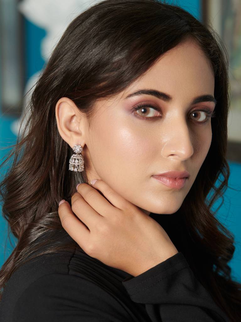 Diamante Trinket Mini Cubic Zirconia Jhumki Earrings : WFEC190