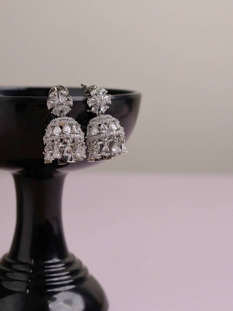 Diamante Trinket Mini Cubic Zirconia Jhumki Earrings : WFEC190