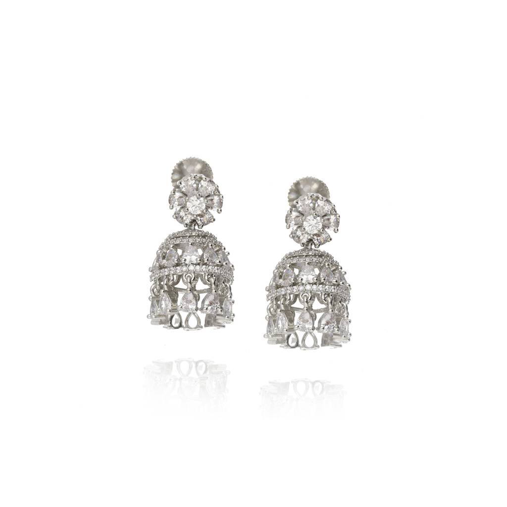 Diamante Trinket Mini Cubic Zirconia Jhumki Earrings : WFEC190