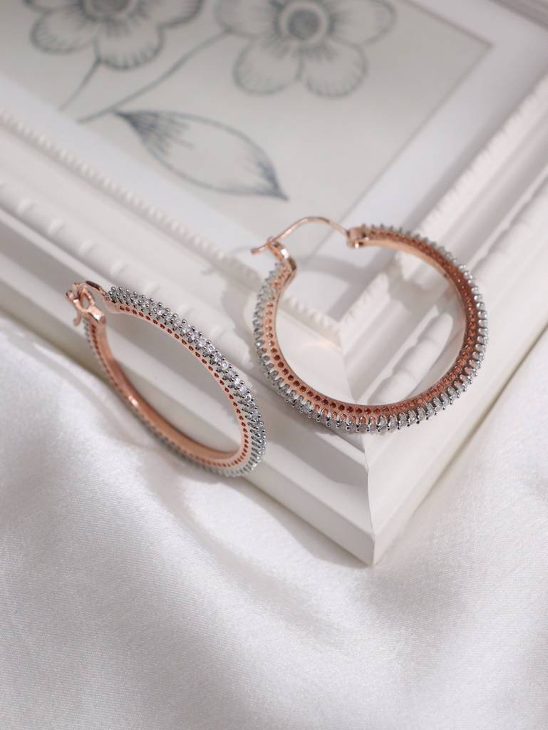 Cubic Zirconia Rose Gold Diamante Hoop Earrings : WFEC198