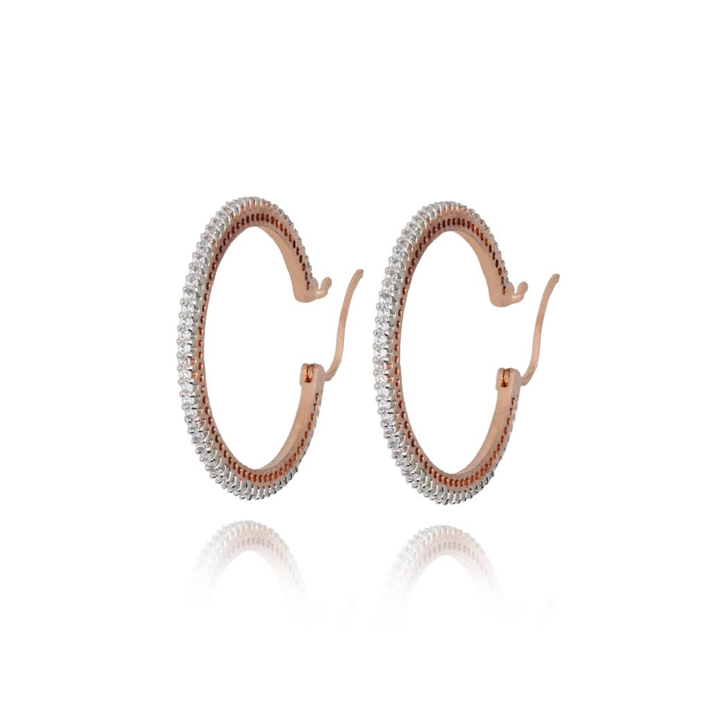 Cubic Zirconia Rose Gold Diamante Hoop Earrings : WFEC198