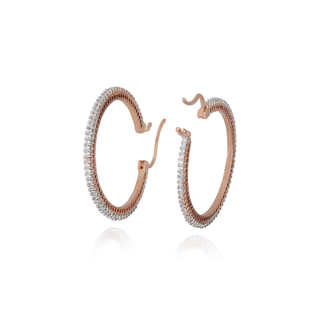 Cubic Zirconia Rose Gold Diamante Hoop Earrings : WFEC198