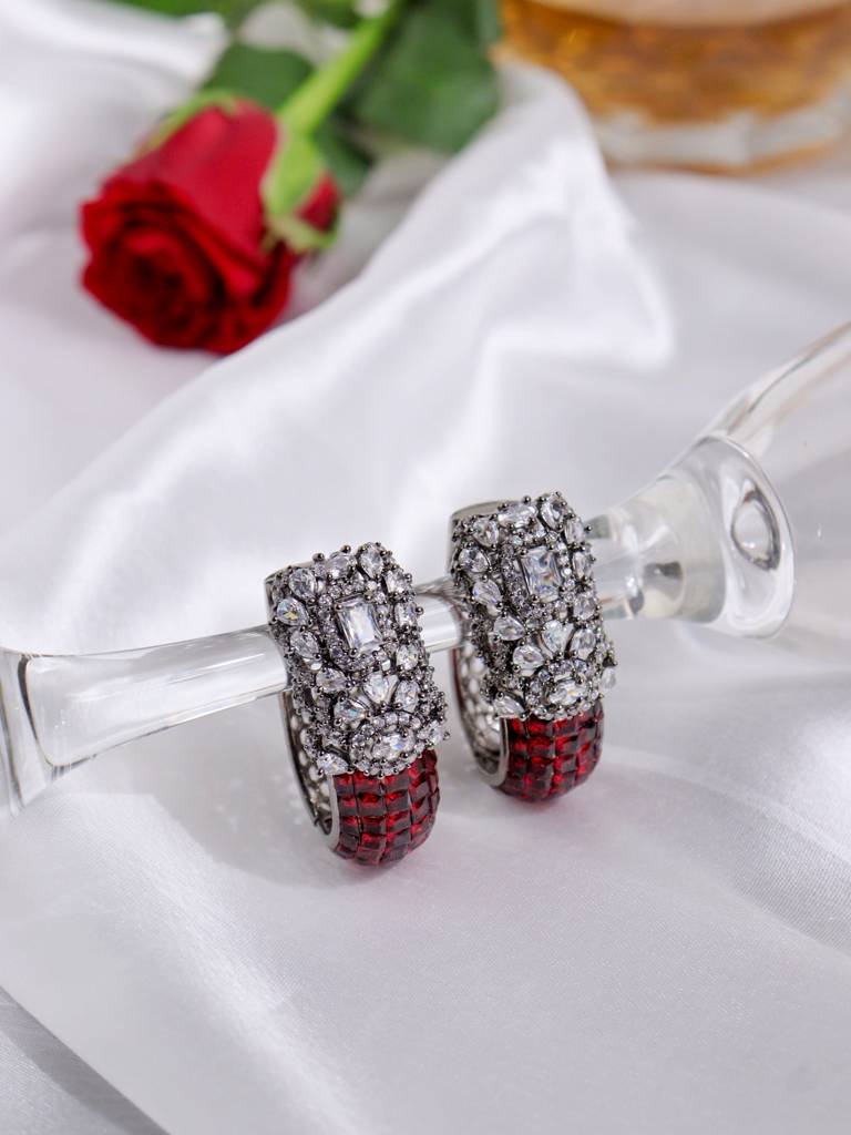 Crimson Red Cz Bali Earrings : WFEC392