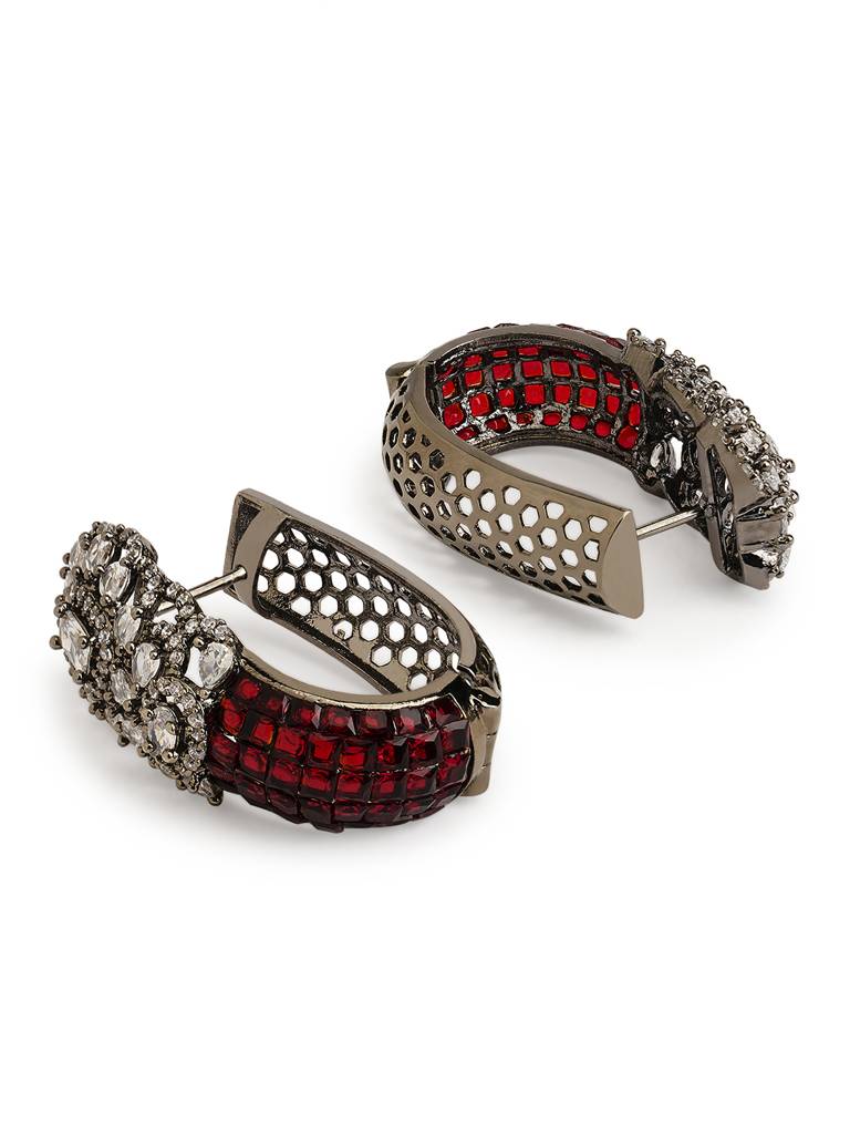 Crimson Red Cz Bali Earrings : WFEC392