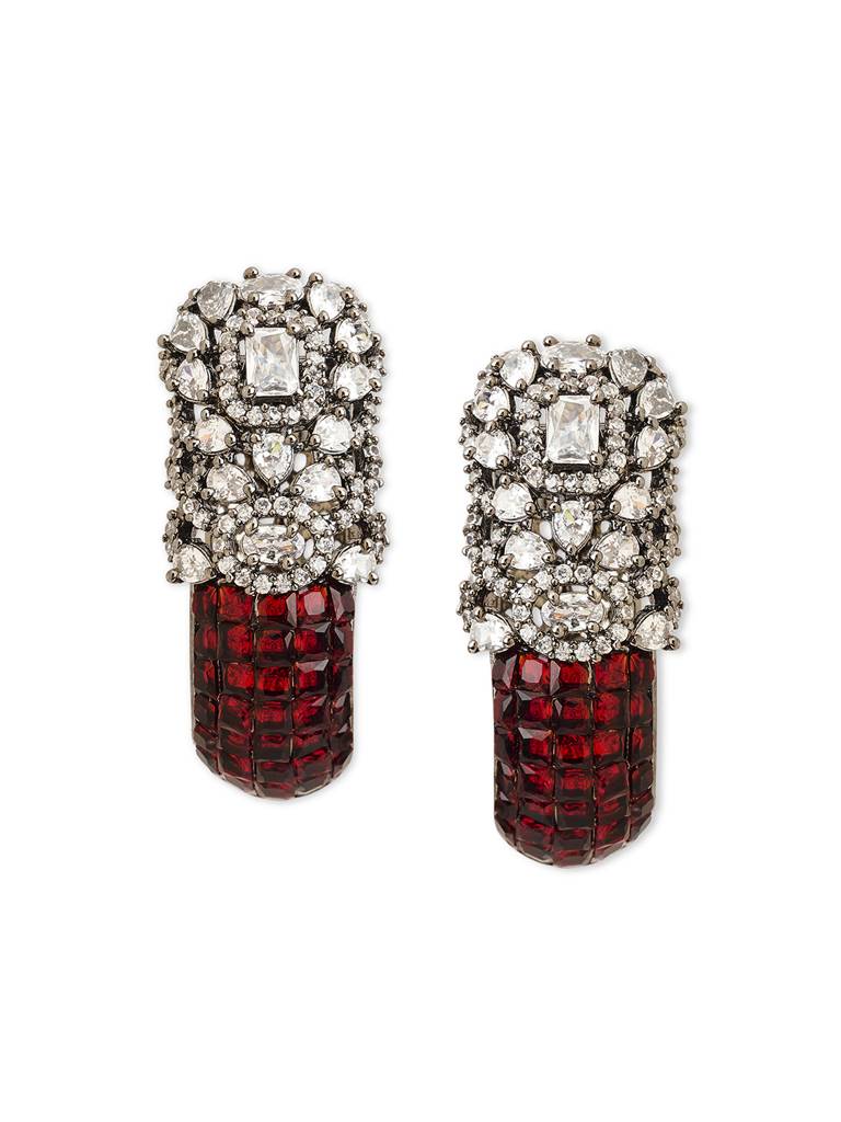 Crimson Red Cz Bali Earrings : WFEC392