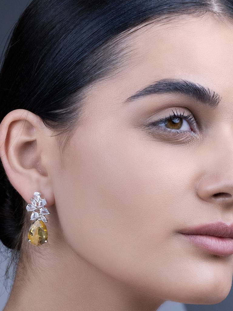 Golden Glow Cz Drop Earrings : WFEC393