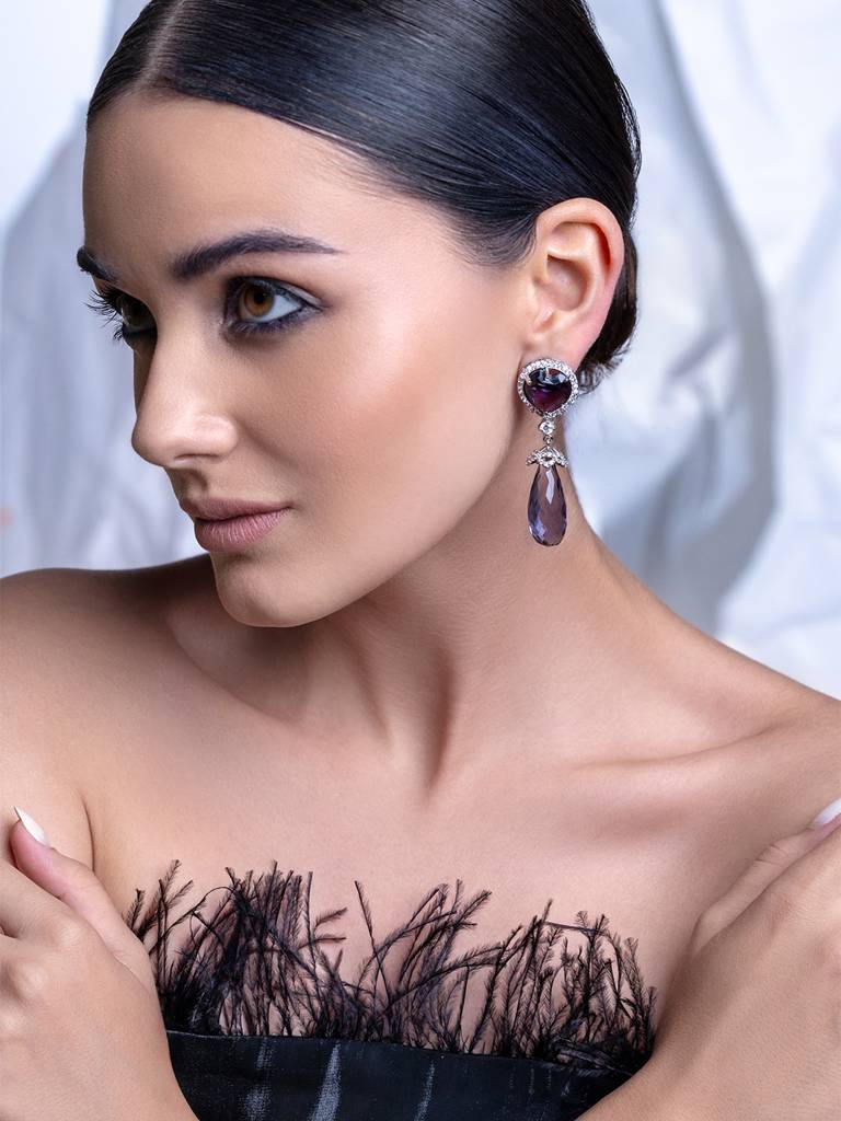 Amythyst Drop Cz Earrings : WFEC423
