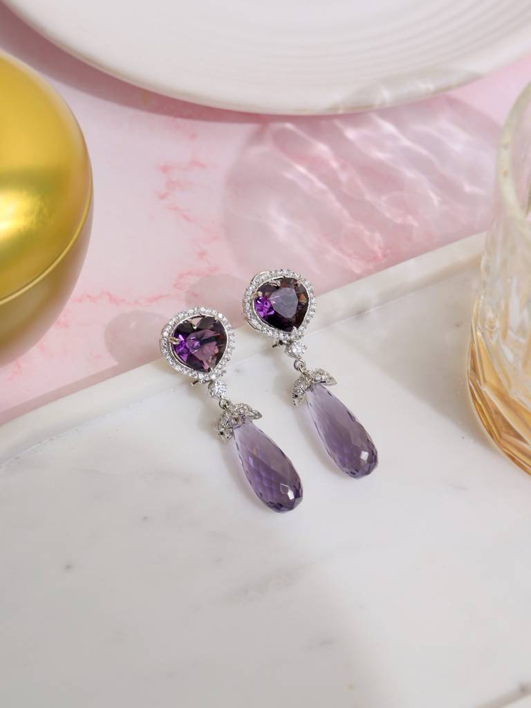 Amythyst Drop Cz Earrings : WFEC423