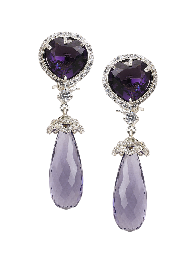 Amythyst Drop Cz Earrings : WFEC423