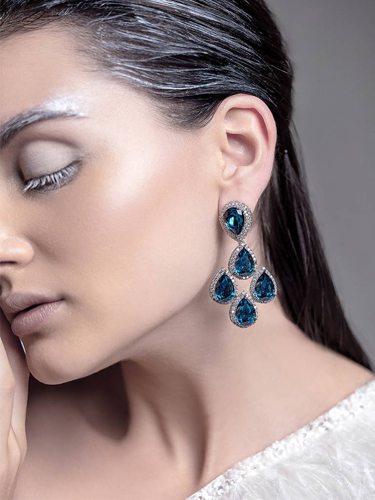 Midnight Blue Cz Dangler Earrings : WFEC425
