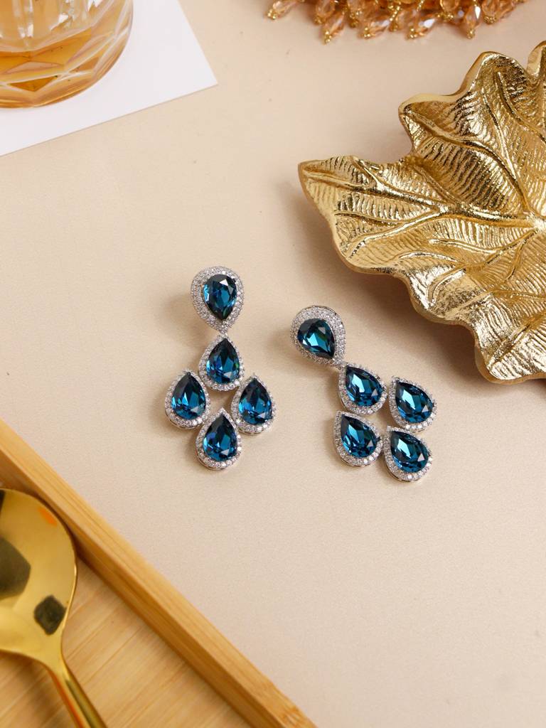 Midnight Blue Cz Dangler Earrings : WFEC425