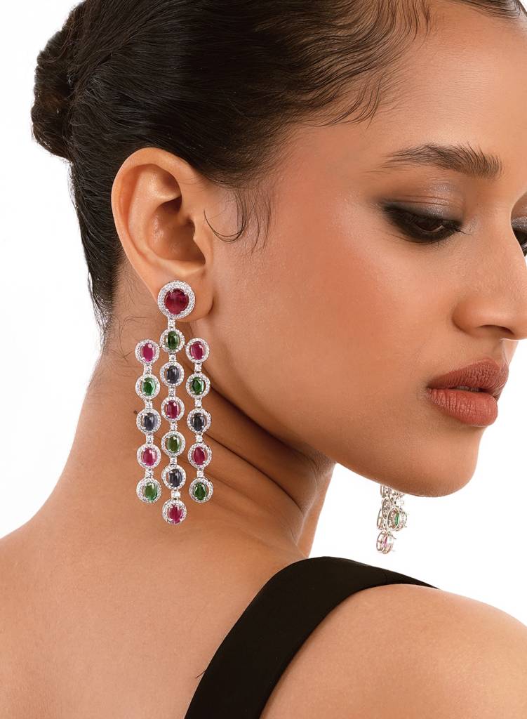 Vibrant Vibe Ruby-Emerald Earrings : WFEC490