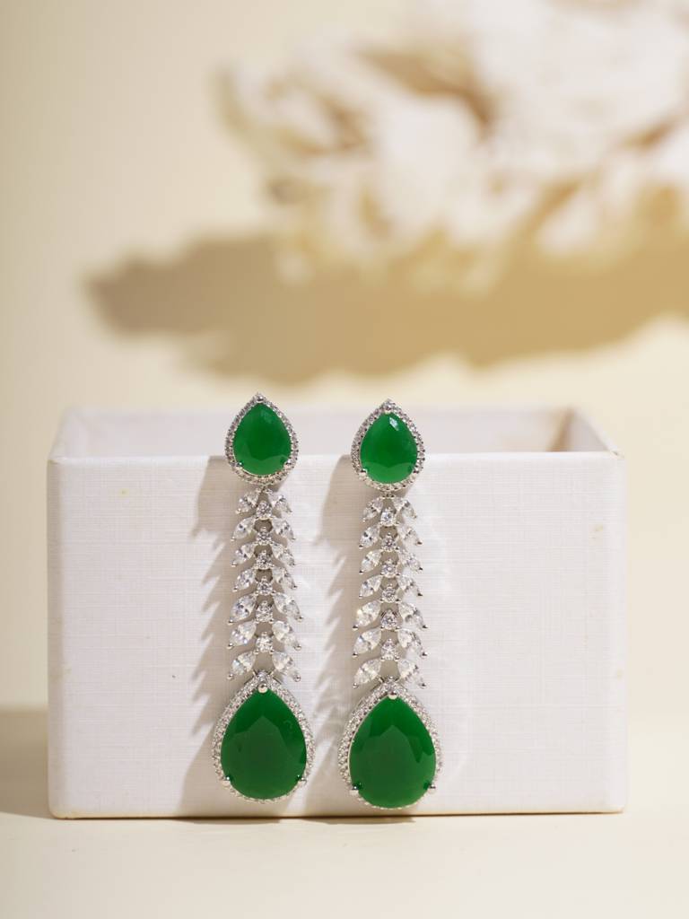 Diamante Emerald Link Dangler Earrings : WFEC493