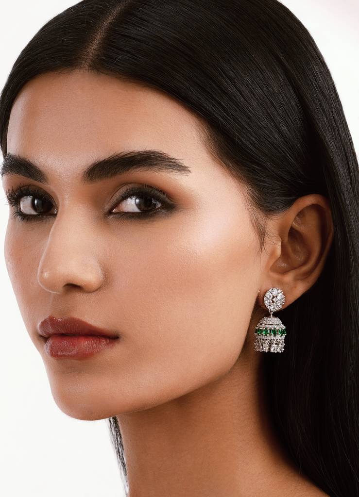 Diamante Emerald Green Mini Jhumkis : WFEC494