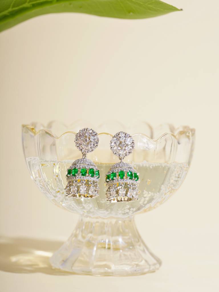 Diamante Emerald Green Mini Jhumkis : WFEC494