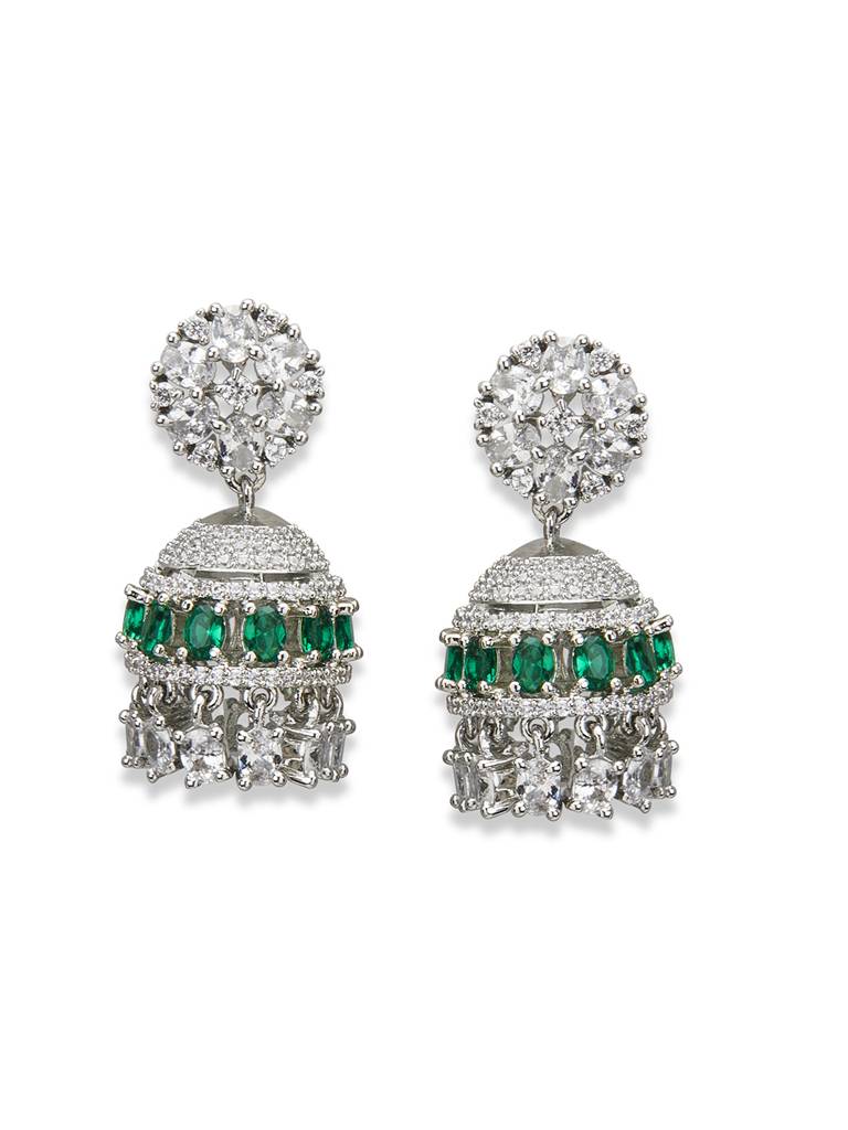 Diamante Emerald Green Mini Jhumkis : WFEC494