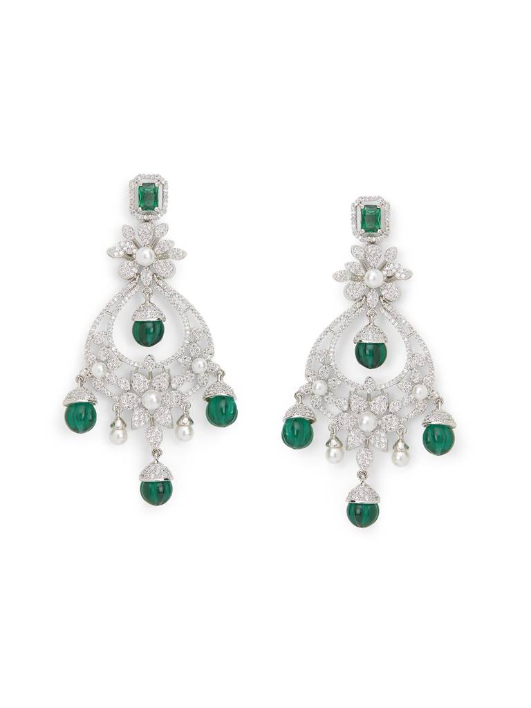 Diamante Emerald Drop Chandbali Earrings : WFEC503