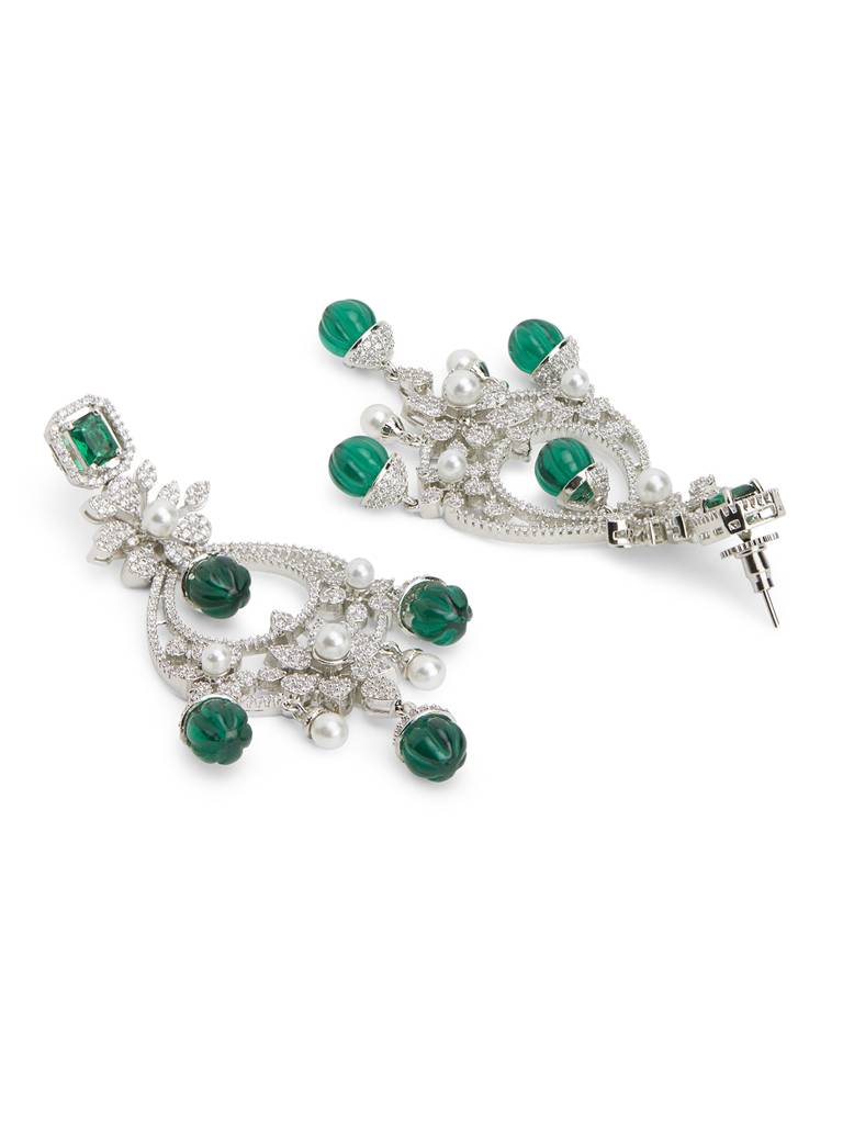 Diamante Emerald Drop Chandbali Earrings : WFEC503