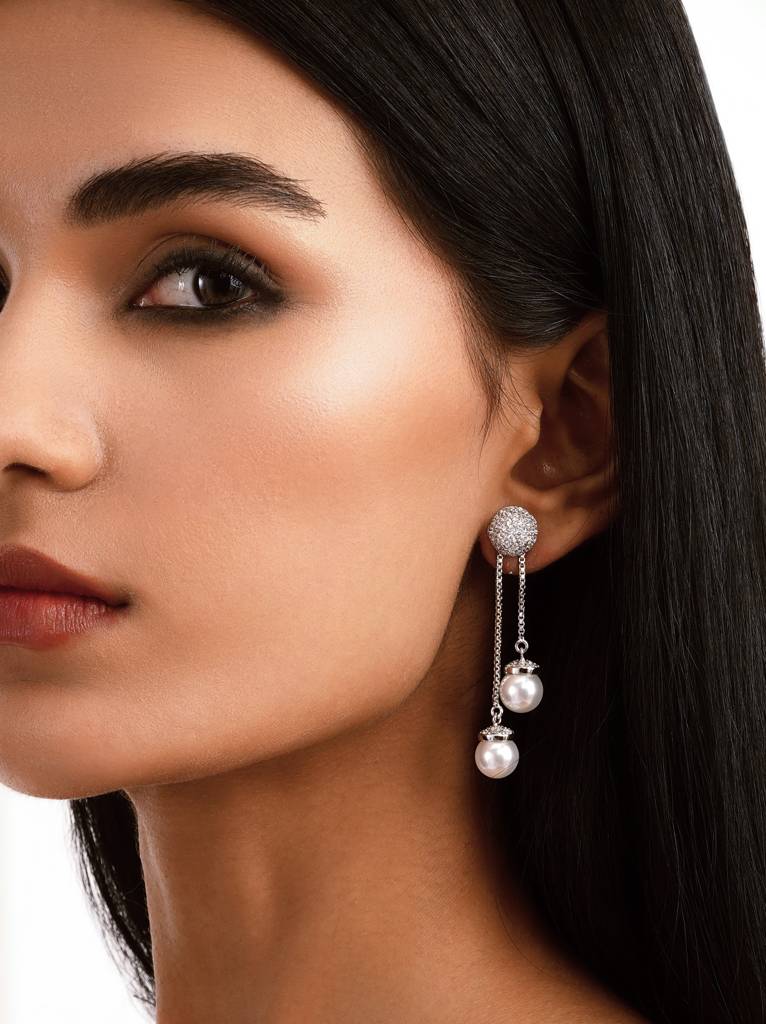 Twin Pearl Pendulum Drop Earrings : WFEC504