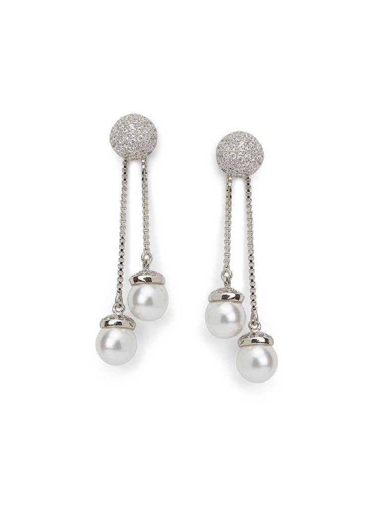 Twin Pearl Pendulum Drop Earrings : WFEC504