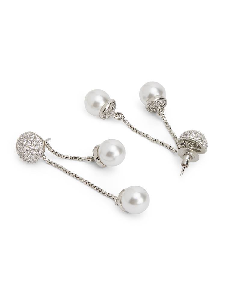 Twin Pearl Pendulum Drop Earrings : WFEC504