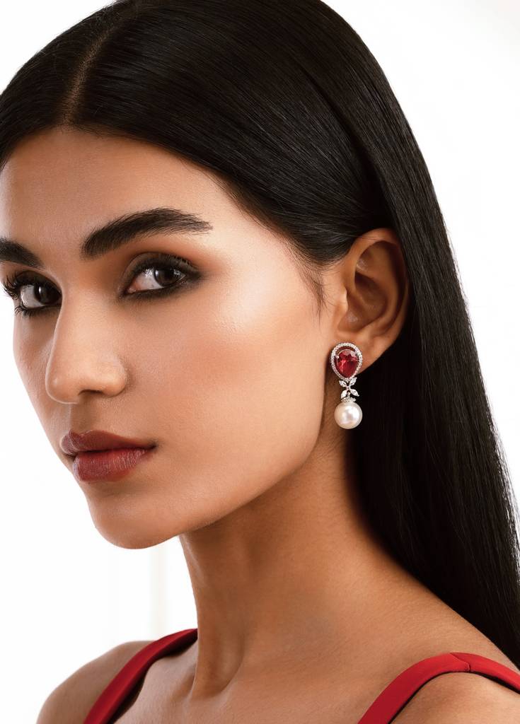 Ruby Rush Pearl Drop Earrings : WFEC505