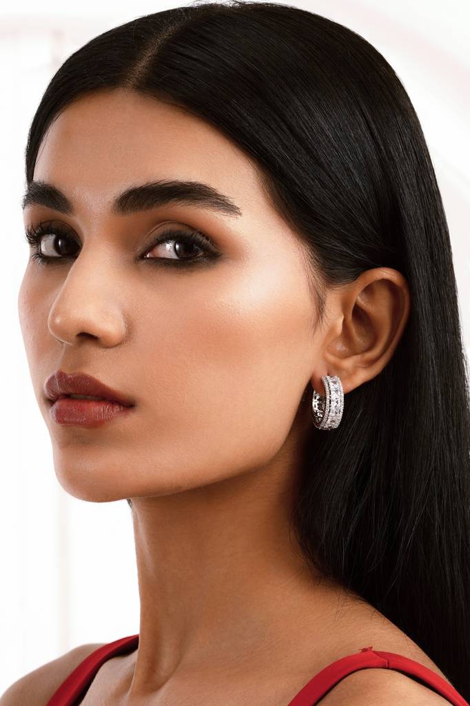Diamante Baguette Hoop Earrings : WFEC506