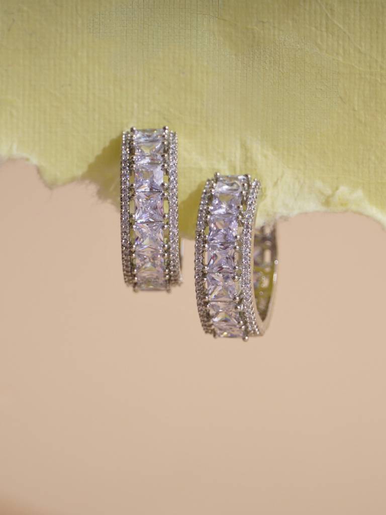 Diamante Baguette Hoop Earrings : WFEC506
