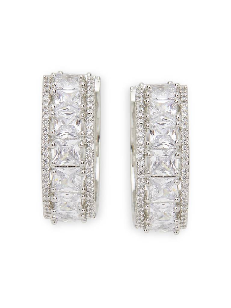 Diamante Baguette Hoop Earrings : WFEC506