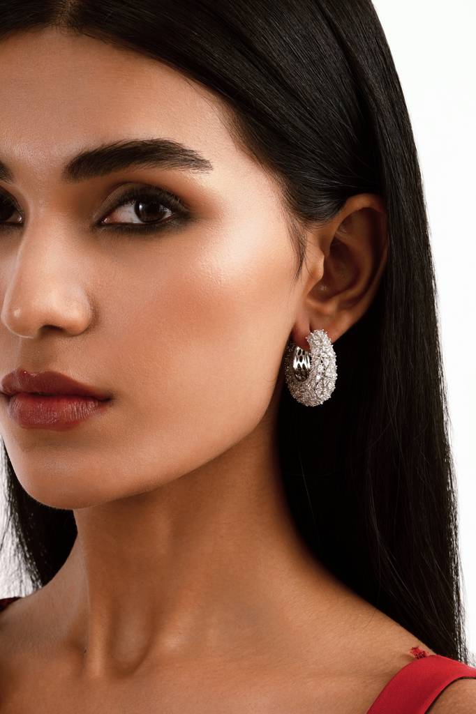 Diamante Frosted Hoop Earrings : WFEC509