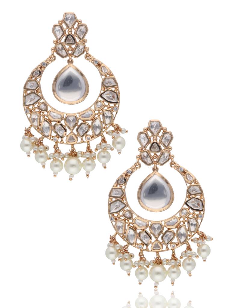 Bridal Kundan In The Middle Pearl Chaandbali Earrings : WFEE270