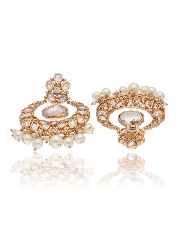 Bridal Kundan In The Middle Pearl Chaandbali Earrings : WFEE270