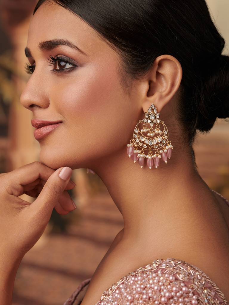 22 Kt Gold Plated Charming Pink Polki Dangler : WFEE355