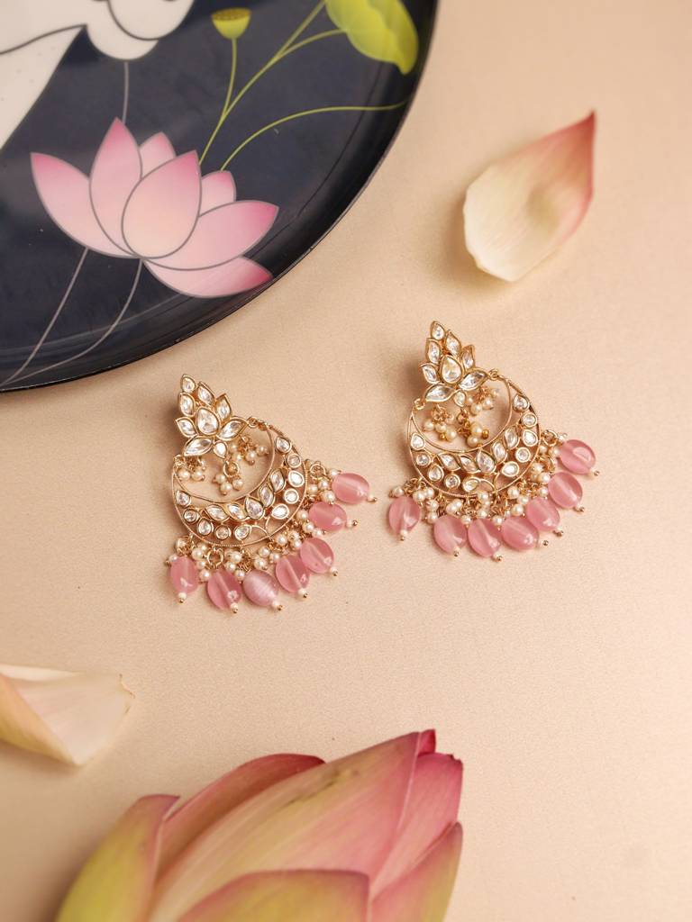22 Kt Gold Plated Charming Pink Polki Dangler : WFEE355